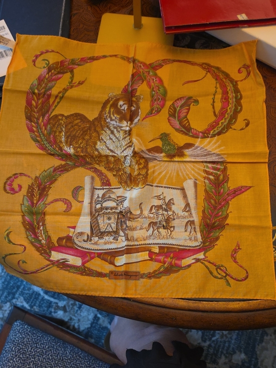 Salvatore Ferragamo Accessories - Salvatore Ferragamo Yellow Multicolor 100% Cotton with Animal and Scroll Motif